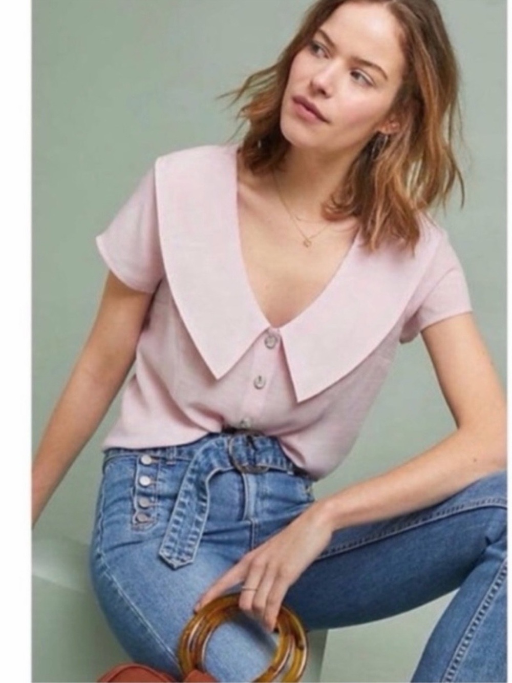 Anthropologie Maeve Austen Top Light Pink Size 8